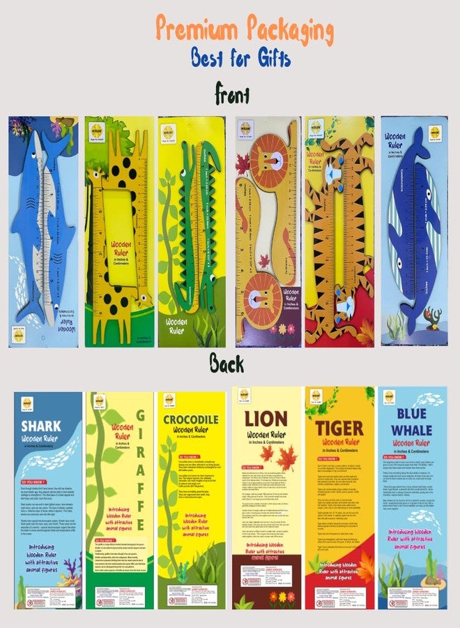 *MUKESH* Mukesh Scale Ruler for kids (Set of 6) | Birthday Return Gifts for Kids, Designer Wooden Ruler, Animals, 2 in 1 pack, 15 cms & 6'' Scale, Premium Gift Items Birthday Stationery School Supplies - Image 5